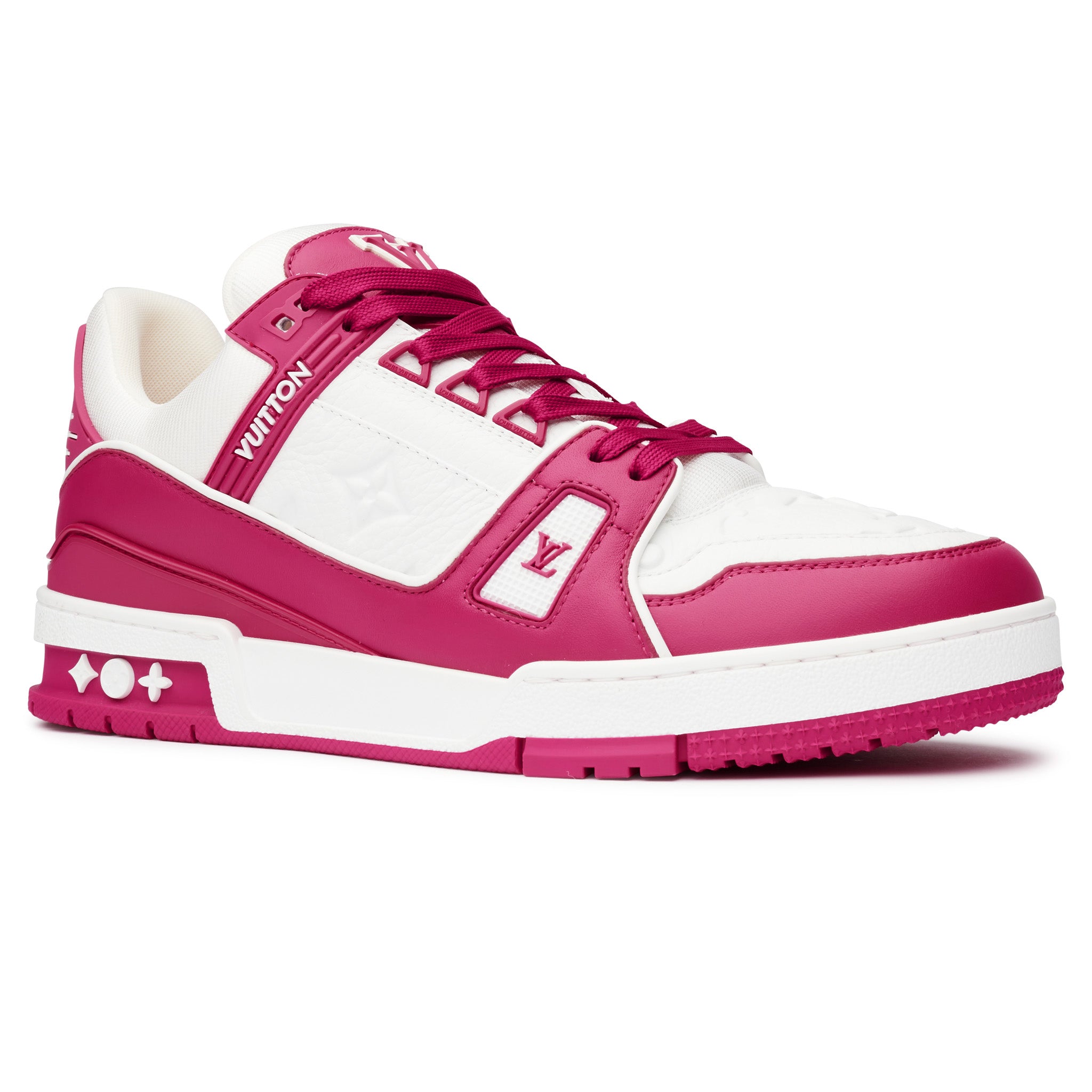 Front Side View of Louis Vuitton LV Trainer Fuchsia Sneaker 1AA6WH